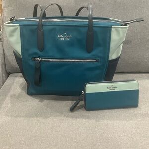 Kate Spade Teal and Mint Tote with Wallet